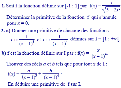 exercice Calculs de primitives  (image1)