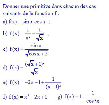 exercice Calculs de primitives (2) (image1)