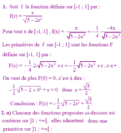 solution Calculs de primitives  (image1)