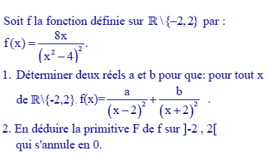 exercice Primitives d'une fonction rationnelle (image1)
