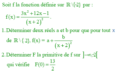 exercice Primitives d'une fonction rationnelle (image1)