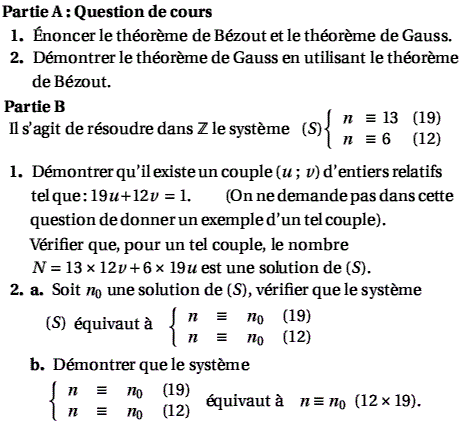 exercice 2006 juin France S - théorème de Bézout et théorèm (image1)