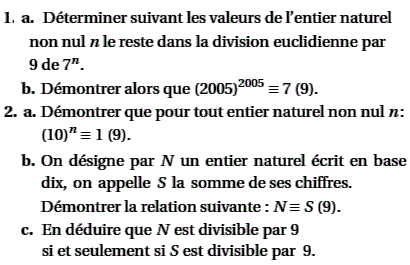 exercice Antilles Juin 2005 TS - Division Euclidienne et co (image1)