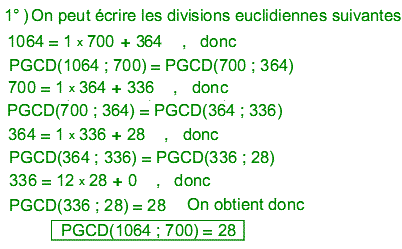 solution Algorithme d'Euclide et plus grand commun diviseur (image1)