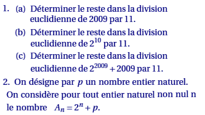 exercice Metropole S septembre 2009 - Divisibilité et PGCD (image1)