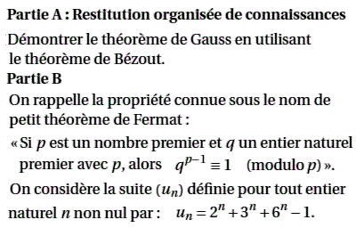 exercice Amerique du nord bac S 2011 - Petit théorème de Fe (image1)