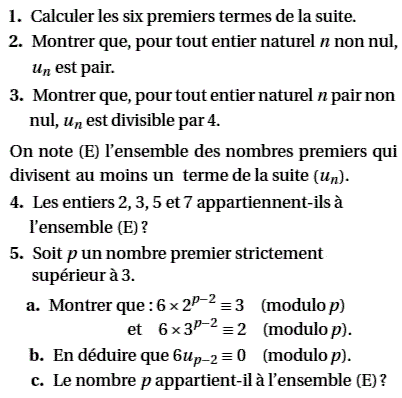 exercice Amerique du nord bac S 2011 - Petit théorème de Fe (image2)