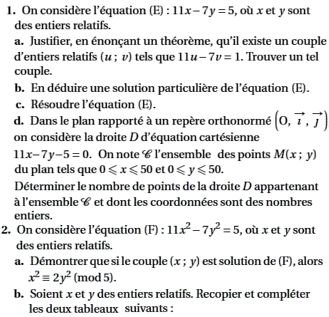 exercice Bac S Antilles G - Congruence et résolution d'équa (image1)