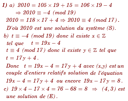 solution Bac blanc 4M 2010 Lycée de Sbeitla - Congruence, d (image1)