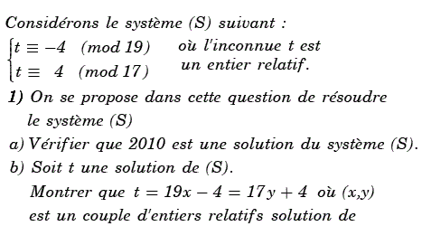 exercice Bac blanc 4M 2010 Lycée de Sbeitla - Congruence, d (image1)