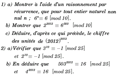 exercice Congruence et équation diophantienne (image1)