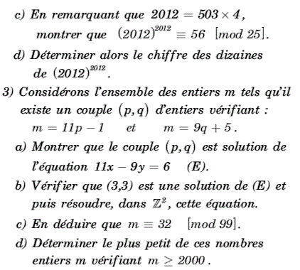 exercice Congruence et équation diophantienne (image2)