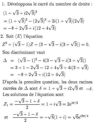 solution Equation du second degré à coefficients complexes (image1)