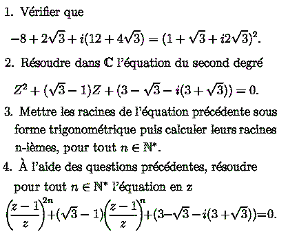 exercice Equation du second degré à coefficients complexes (image1)