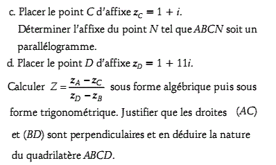 exercice Equation du troizième degré à coefficients complex (image2)