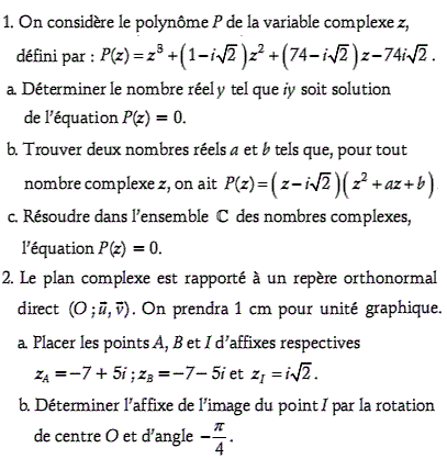 exercice Equation du troizième degré à coefficients complex (image1)