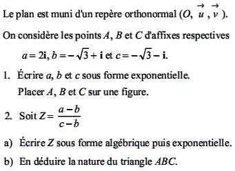 exercice Formes algébrique et exponentielle  (image1)