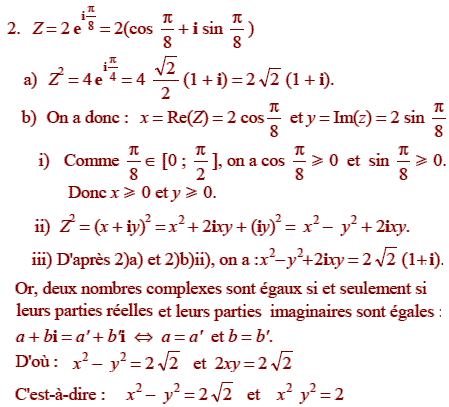 solution Racines carrées d'un nombre complexe (image2)