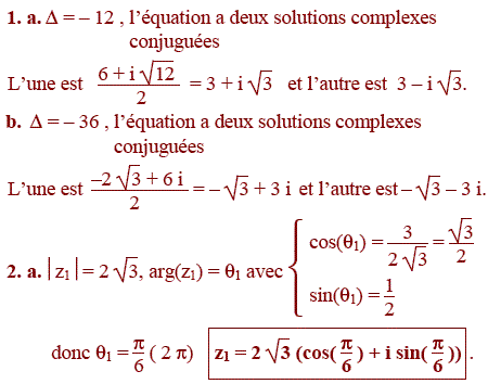 solution Equation du second degré à coefficients complexes (image1)