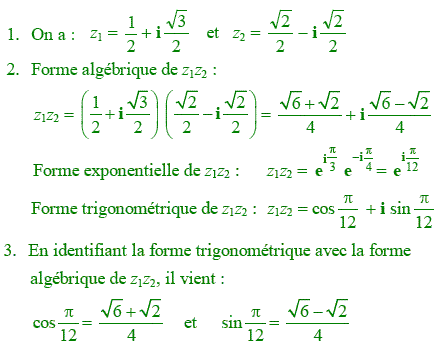 solution Valeurs exactes de cos et sin de pi/12 (image1)