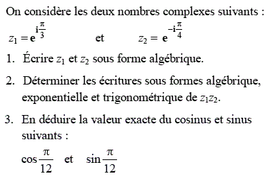 exercice Valeurs exactes de cos et sin de pi/12 (image1)