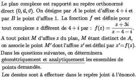 exercice Forme algébriques et lieux de points (image1)