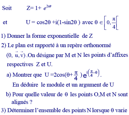 exercice Forme trigonométrique et recherche d'ensemble de p (image1)