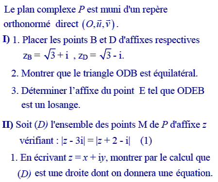 exercice Affixesr et module d'un nombre complexe (image1)