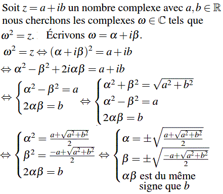 solution Les racines carrées d'un nombre complexe (image1)