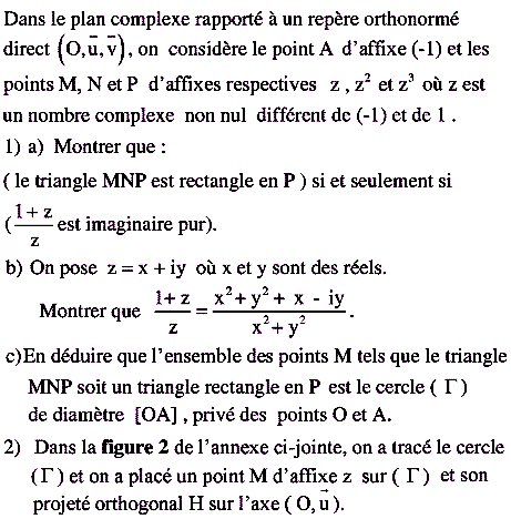 exercice Bac Tunisien 4ème Math session principale 2011 (Complexes) (image1)