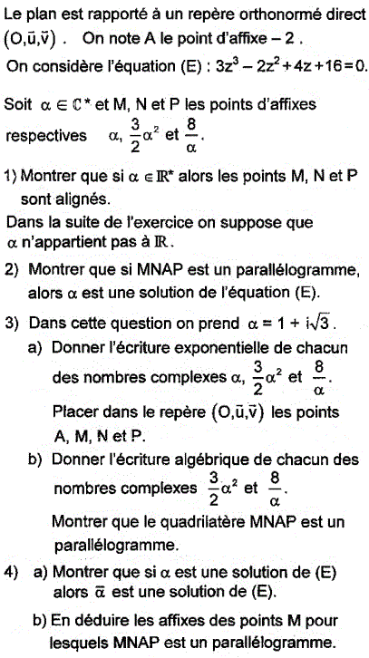 exercice Bac Tunisien 4ème Math session principale 2010 (Complexes) (image1)