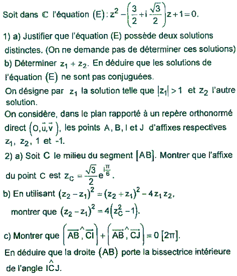 exercice Bac Tunisien 4ème Math session de controle 2017 (Complexes) (image1)