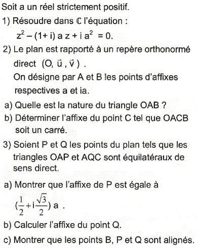 exercice Bac Tunisien 4ème Math session de controle 2012 (Complexes) (image1)