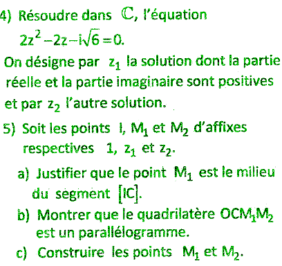 exercice Bac Tunisien 4ème Sc. Expérim session principale 2016 (Complexes) (image2)