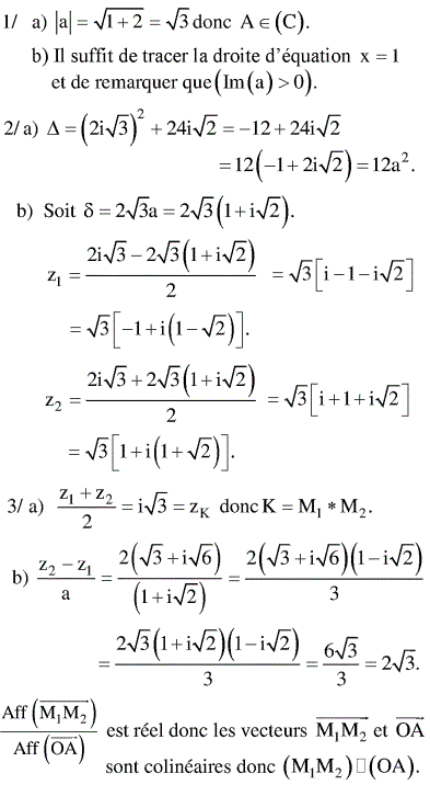 solution Bac Tunisien 4ème Sc. Expérim session principale 2015 (Complexes) (image1)