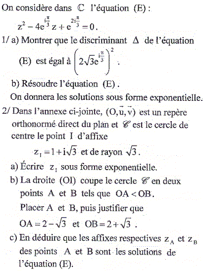 exercice Bac Tunisien 4ème Sc. Expérimentales session de controle 2015 (image1)