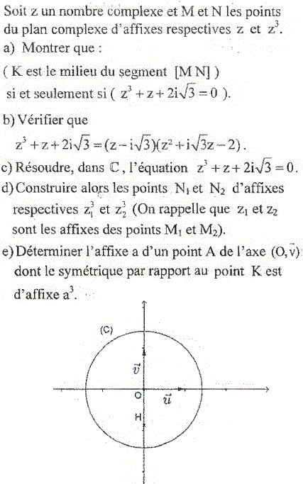 exercice Bac Tunisien 4ème Sc. Expérim session principale 2014 (Complexes) (image2)