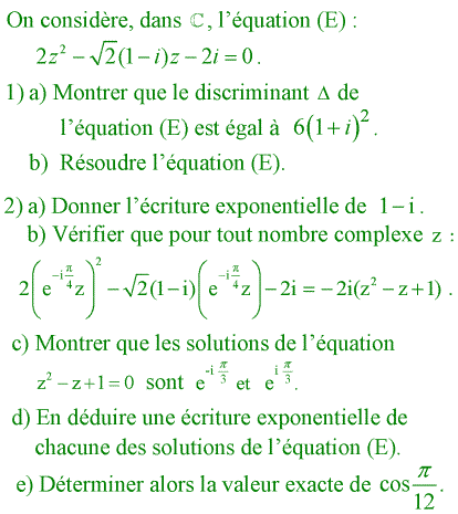 exercice Bac Tunisien 4ème Sc. Expérimentales session de controle 2014 (image1)