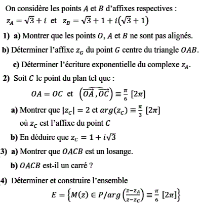 exercice Forme trigonométrique et recherche d'ensemble de p (image1)
