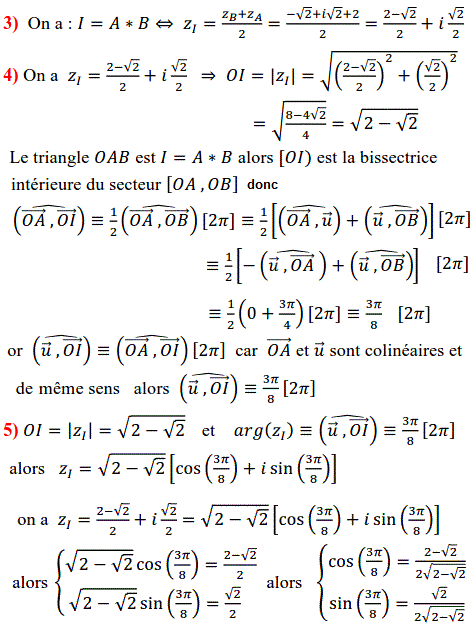 solution Forme trigonométrique et calcul du cosinus et sinu (image2)
