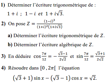 exercice Forme trigonométrique, résolution d'une équation t (image1)