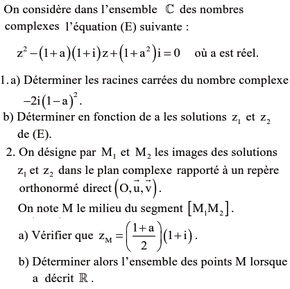 exercice Résolution d'une équation de degré 2 à coéfficient (image1)