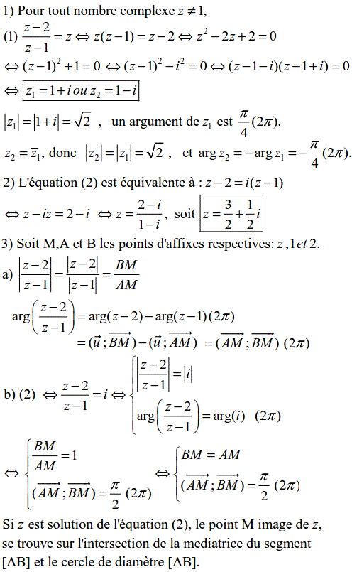 solution Nombres complexes et géométrie (image1)