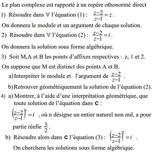 exercice Nombres complexes et géométrie (image1)