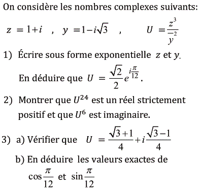 exercice Forme exponentielle d'un nombre complexe (image1)