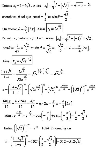 solution Forme trigonométrique et simplification (image1)