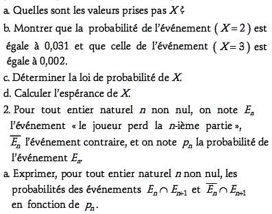 exercice Variable aléatoire - Amerique du nord TS juin 2007 (image2)
