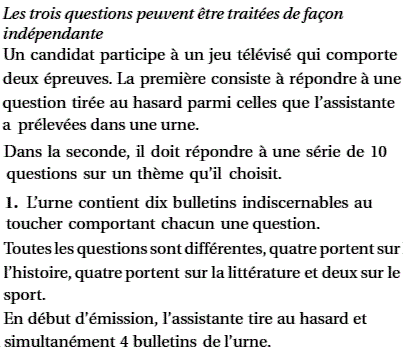 exercice Bac S La Réunion juin 2011 - jeu télévisé (image1)