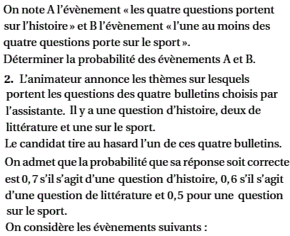 exercice Bac S La Réunion juin 2011 - jeu télévisé (image2)