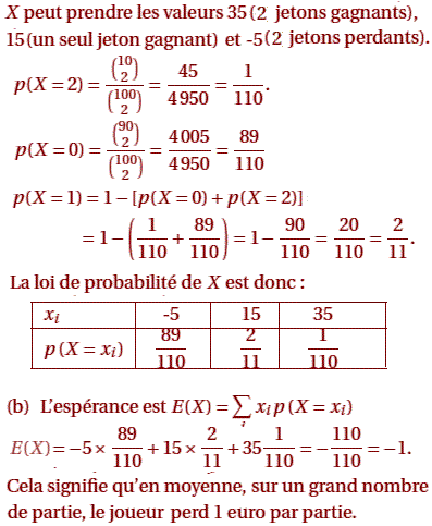 solution  Variable aléatoire - Baccalauréat S Amérique du N (image5)